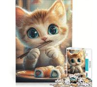 Puzzle per ragazzi da 1000 pezzi con un simpatico gatto che mangia sushi, giocattoli fai da te, decorazioni per la casa, ideale come regalo per tutta la famiglia 50x75cm