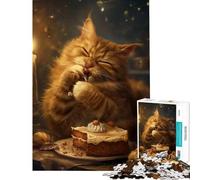 Puzzle per ragazzi da 1000 pezzi con un simpatico gatto soriano arancione e una torta Gioco pratico e stimolante ideale come regalo Taglio di precisione (dimensioni 50x75cm)