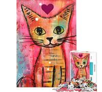 Puzzle per ragazzi da 1000 pezzi con un simpatico gatto soriano di San Valentino tecnica mista difficile e impegnativo gioco per famiglie adatto a persone dai 14 anni in su (50x75cm)