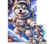 Puzzle per ragazzi da 1000 pezzi con un simpatico husky astronauta nello spazio, antistress, sfida impegnativa, per rafforzare l'amore tra le coppie 50x75cm