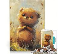 Puzzle per ragazzi da 1000 pezzi con un simpatico orsetto di peluche in un campo, giocattolo educativo, migliora la memoria, con poster e foglio di curiosità abbinati 50x75cm