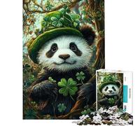 Puzzle per ragazzi da 1000 pezzi con un simpatico panda e un cappello a forma di trifoglio Puzzle per ragazzi con taglio di precisione interattivo genitore-figlio rompicapo gioco per famiglie 38x26cm