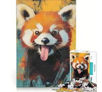 Puzzle per ragazzi da 1000 pezzi con un simpatico panda rosso sorridente, giocattolo educativo, per divertimento in famiglia, compleanno e Natale 38x26cm