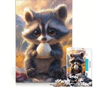Puzzle per ragazzi da 1000 pezzi con un simpatico procione che mangia una pallina di riso, giocattolo fai da te, decorazione per la casa, ideale come regalo per tutta la famiglia 50x75cm