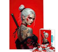 Puzzle per ragazzi da 1000 pezzi con una bellissima donna samurai con spada Gioco pratico educativo regalo sfida impegnativa (dimensioni 38x26cm)