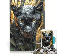 Puzzle per ragazzi da 1000 pezzi con una feroce pantera nera in un mosaico dorato, gioco educativo, decorazione perfetta, idea regalo con Babbo Natale 38x26cm