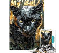 Puzzle per ragazzi da 1000 pezzi con una feroce pantera nera in un mosaico dorato un'opera d'arte antistress per adulti un regalo perfetto per amici e familiari (dimensioni 50x75cm)