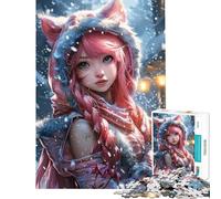 Puzzle per ragazzi da 1000 pezzi con una graziosa ragazza anime innevata Un gioco rilassante perfetto per passare il tempo durante le vacanze o come regalo (dimensioni 38x26cm)