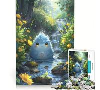 Puzzle per ragazzi da 1000 pezzi con una simpatica creatura blu in un ruscello nella foresta, giocattolo fai da te, decorazione per la casa, ideale come regalo per tutta la famiglia 38x26cm