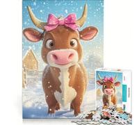 Puzzle per ragazzi da 1000 pezzi con una simpatica mucca in inverno, gioco educativo, difficile, collezione d'artista, belle arti 38x52cm