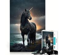 Puzzle per ragazzi da 1000 pezzi con unicorno nero,grafica di alta qualità,gioco che stimola la concentrazione,ideale per il tempo libero,regalo di Natale 50x75cm