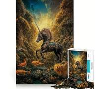 Puzzle per ragazzi da 1000 pezzi con unicorno nero nella foresta incantata,disegno dai bordi precisi,gioco divertente per concentrarsi,momento di relax,regalo di Natale rilassante 38x26cm
