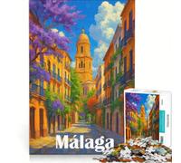 Puzzle per ragazzi da 1000 pezzi con veduta di una strada di Malaga gioco fai-da-te stimola la memoria con poster e foglio di curiosità abbinati 38x52cm