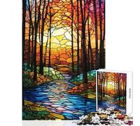 Puzzle per ragazzi da 1000 pezzi con vetrata artistica foresta e ruscello giochi rilassanti per tutta la famiglia antistress ottimo regalo per gli appassionati di videogiochi (38x52cm)