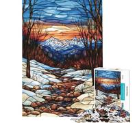 Puzzle per ragazzi da 1000 pezzi con vetrata artistica montagna e ruscello Puzzle interattivo per ragazzi decorazione murale difficile e stimolante (dimensioni 50x75cm)