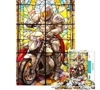 Puzzle per ragazzi da 1000 pezzi con vetrata artistica motocicletta e cavaliere Un gioco pratico divertente e umoristico ideale come regalo antistress (dimensioni 38x52cm)