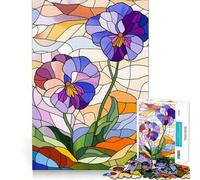 Puzzle per ragazzi da 1000 pezzi con viole del pensiero in vetro colorato, taglio preciso, divertimento, risoluzione di problemi, relax, divertimento, esposizione artistica natalizia (38x26cm)