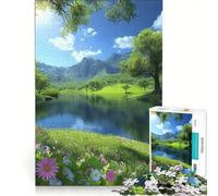Puzzle per ragazzi da 1000 pezzi con vista su montagna e lago gioco fai-da-te stimola la memoria con poster e foglio di curiosità abbinati 50x75cm