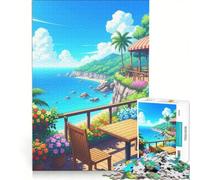 Puzzle per ragazzi da 1000 pezzi con vista su un caffè sulla spiaggia tropicale giocattolo antistress gara di velocità manuale per rafforzare l'amore tra le coppie 50x75cm