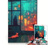 Puzzle per ragazzi da 1000 pezzi con vista sulla città sotto la pioggia e gatti giocattolo educativo migliora la memoria con poster abbinato e foglio di curiosità 38x52cm