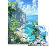 Puzzle per ragazzi da 1000 pezzi con vista sull'oceano e scogliera, gioco fai-da-te, stimola la memoria, con poster e foglio di curiosità abbinati 38x52cm