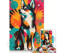Puzzle per ragazzi da 1000 pezzi con vivace husky in stile pop art gioco impossibile regalo di compleanno con poster abbinato e foglio di curiosità 38x52cm