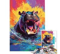 Puzzle per ragazzi da 1000 pezzi con vivace motivo ippopotamo Puzzle per adulti ideale per passare il tempo in casa una sfida educativa e divertente per tutta la famiglia 50x75cm