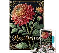 Puzzle per ragazzi da 1000 pezzi con vivaci fiori di dalia e la scritta Resilienza in cornice dorata Puzzle fai da te regalo di compleanno (dimensioni 50x75cm)