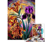 Puzzle per ragazzi da 1000 pezzi con vivaci immagini di tigri gigli e fenici in stile vetrata Puzzle per adulti antistress che migliora la memoria e offre attività divertenti da fare a casa (50x75cm)