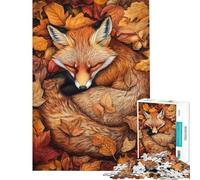 Puzzle per ragazzi da 1000 pezzi con volpe addormentata tra foglie autunnali Gioco rilassante per le vacanze a casa ideale come regalo (dimensioni 38x52cm)