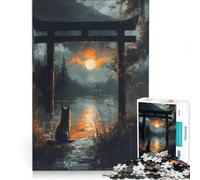 Puzzle per ragazzi da 1000 pezzi con volpe al cancello Torii in riva al lago, giochi rilassanti, attività divertenti da fare in casa, gioco dal design accattivante 38x52cm