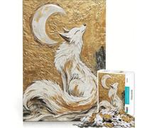 Puzzle per ragazzi da 1000 pezzi con volpe bianca sotto la luna crescente decorazione da parete per divertimento in famiglia regalo di compleanno regalo di viaggio 38x52cm