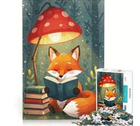 Puzzle per ragazzi da 1000 pezzi con volpe che legge un libro sotto una lampada a forma di fungo, antistress, di difficoltà elevata, adatto come decorazione da scrivania 38x52cm
