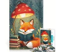 Puzzle per ragazzi da 1000 pezzi con volpe che legge un libro sotto una lampada a forma di fungo, antistress, di difficoltà elevata, adatto come decorazione da scrivania 38x26cm