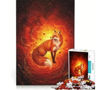 Puzzle per ragazzi da 1000 pezzi con volpe in un vortice di fuoco, arte digitale, antistress, difficile, adatto per la decorazione della scrivania 38x26cm
