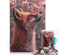 Puzzle per ragazzi da 1000 pezzi con volpe rossa e fiori di ciliegio giocattolo educativo migliora la memoria con poster abbinato e foglio di curiosità 38x52cm