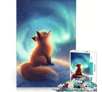 Puzzle per ragazzi da 1000 pezzi con volpe sotto l'aurora boreale, antistress, di difficoltà elevata, adatto come decorazione da scrivania 38x26cm
