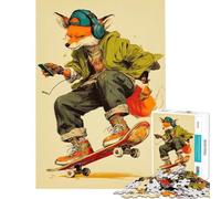Puzzle per ragazzi da 1000 pezzi con volpe sullo skateboard e cuffie ideale per compleanno e Natale decorazione murale gioco educativo per ragazzi dai 14 anni in su (50x75cm)