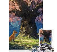 Puzzle per ragazzi da 1000 pezzi con volpi sotto l'albero di ciliegio in fiore gioco impossibile ideale per passare il tempo durante le vacanze giocattolo educativo e sfida educativa (38x52cm)