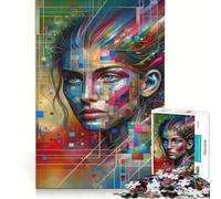 Puzzle per ragazzi da 1000 pezzi con volto femminile e grafica astratta digitale gioco educativo ideale per il divertimento in famiglia regalo di compleanno o di viaggio 50x75cm