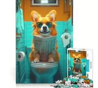Puzzle per ragazzi da 1000 pezzi: Corgi che legge sul water, gioco divertente, antistress, ogni pezzo è unico 38x52cm