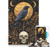 Puzzle per ragazzi da 1000 pezzi: Corvo mistico e teschio sotto la luna dorata giochi rilassanti attività divertenti da fare a casa gioco dal design accattivante 50x75cm