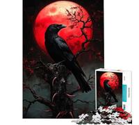 Puzzle per ragazzi da 1000 pezzi Corvo sotto la luna di sangue Giocattolo avvincente per coltivare la pazienza Gioco per famiglie adatto alle coppie Ottimo regalo per gli amanti del gioco (50x75cm)
