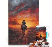 Puzzle per ragazzi da 1000 pezzi: Cowboy che cavalca verso il tramonto, giochi educativi, attività divertenti da fare a casa, ideale come regalo 38x26cm