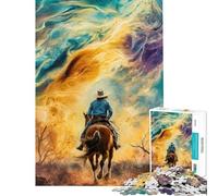 Puzzle per ragazzi da 1000 pezzi cowboy che cavalca verso l'ignoto sfida impegnativa da completare regalo di compleanno gioco educativo per ragazzi dai 14 anni in su puzzle offerto (38x26cm)