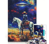 Puzzle per ragazzi da 1000 pezzi "Cowboy incontra UFO", gioco rilassante, decorazione da parete, regalo per amici e familiari 50x75cm