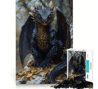 Puzzle per ragazzi da 1000 pezzi,cucciolo di drago nero,disegno preciso dai bordi,gioco di concentrazione,regalo,gioco rilassante,scena natalizia 50x75cm
