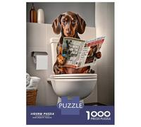 Puzzle Per Ragazzi Da 1000 Pezzi Dachshund Reading Newspaper on Toilet Puzzle Giochi Rilassanti Difficili Divertenti Attività A Casa, 52x38cm/1000pcs