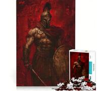 Puzzle per ragazzi da 1000 pezzi: dipinto del guerriero spartano in rosso gioco pratico ideale per passare il tempo durante le vacanze con poster e foglio di curiosità abbinati 50x75cm