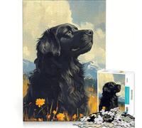 Puzzle per ragazzi da 1000 pezzi: dipinto di un cane nero in un prato di montagna, gioco rompicapo, impegnativo da completare, ideale come regalo per tutta la famiglia 38x26cm